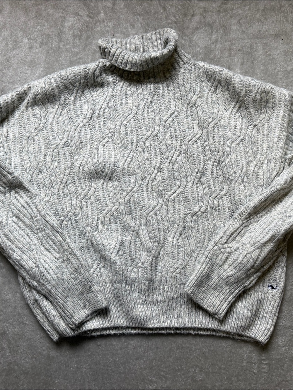 Vineyard Vines Light Gray Cable Knit Turtleneck Sweater